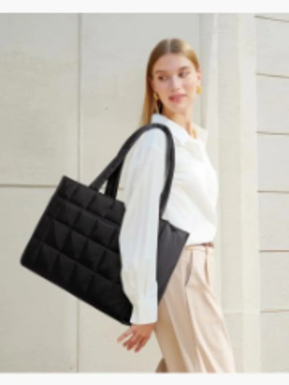 Puffer Laptop Tote Bag for Women, Quilted Work Handbag with Zipper, 15.6 Inch